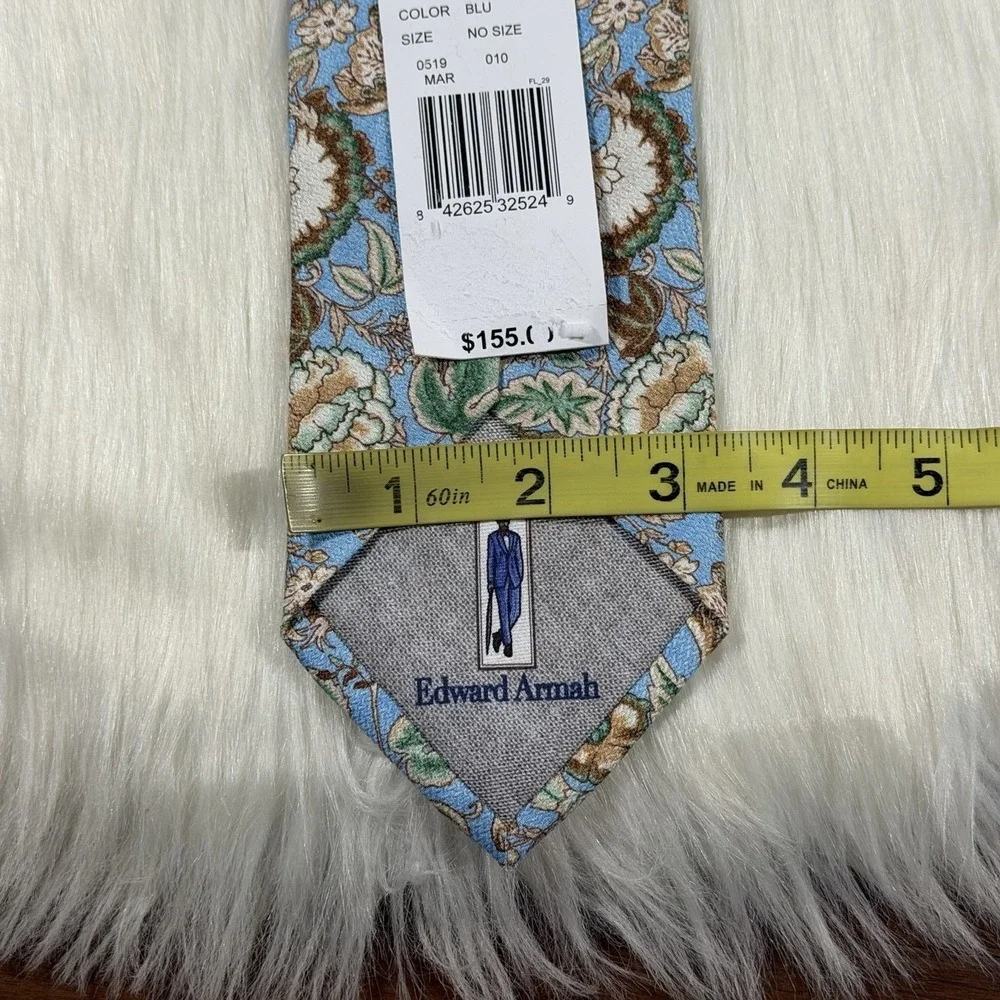 Edward Armah Men's Blue Floral Print 100% Silk Necktie Tie
